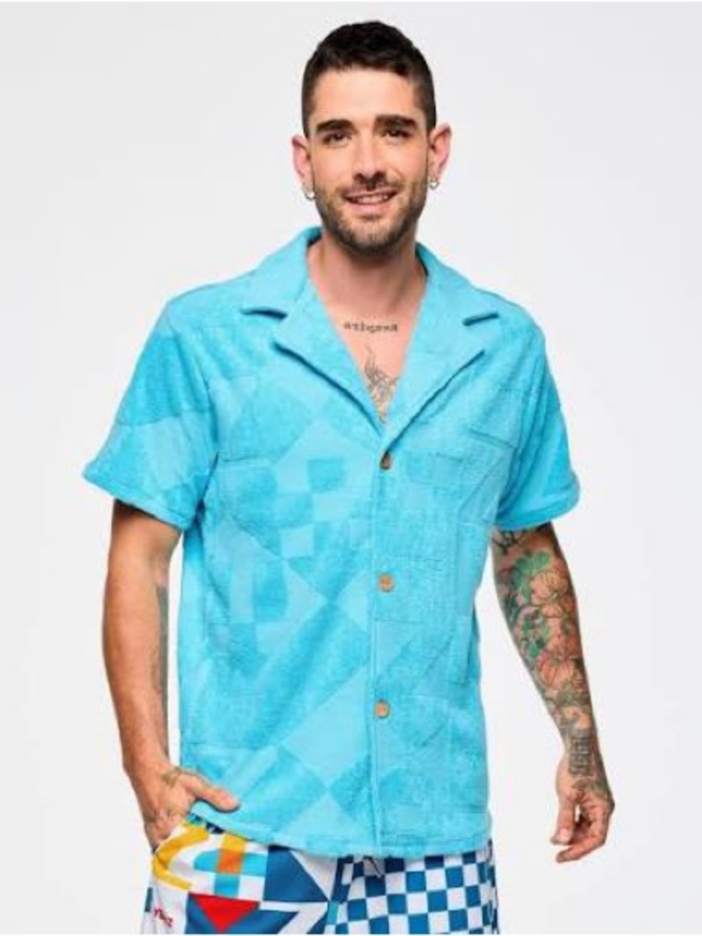 Zumba Fitness Zumba Rays Terry Button Down in All Out Aqua Unisex Medium NWT - Picture 7 of 11